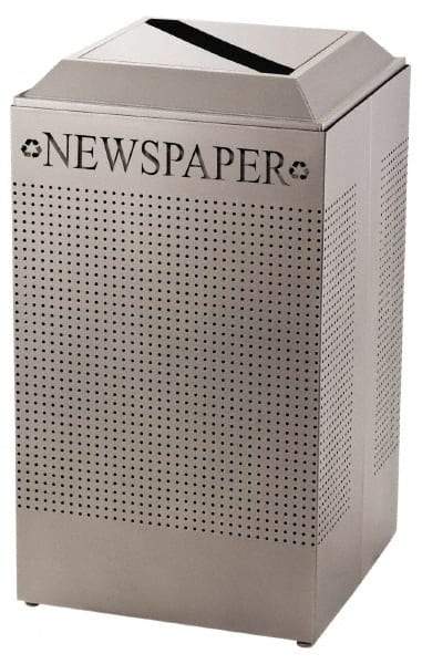 Rubbermaid - 29 Gal Silver Square Recycling Container - Steel, 32-3/8" High x 18-1/2" Long x 18-1/2" Wide - Apex Tool & Supply