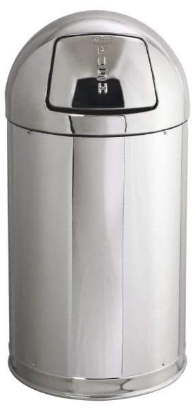 Rubbermaid - 12 Gal Round Trash Can - 30 Inch High, 15 Inch Diameter, Chrome, Steel, Dome Top Style, Includes Lid - Apex Tool & Supply