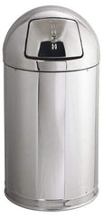 Rubbermaid - 12 Gal Round Trash Can - 30 Inch High, 15 Inch Diameter, Chrome, Steel, Dome Top Style, Includes Lid - Apex Tool & Supply