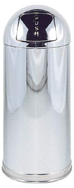 Rubbermaid - 15 Qt Round Trash Can - 36 Inch High, 15 Inch Diameter, Chrome, Steel, Dome Top Style, Includes Lid - Apex Tool & Supply