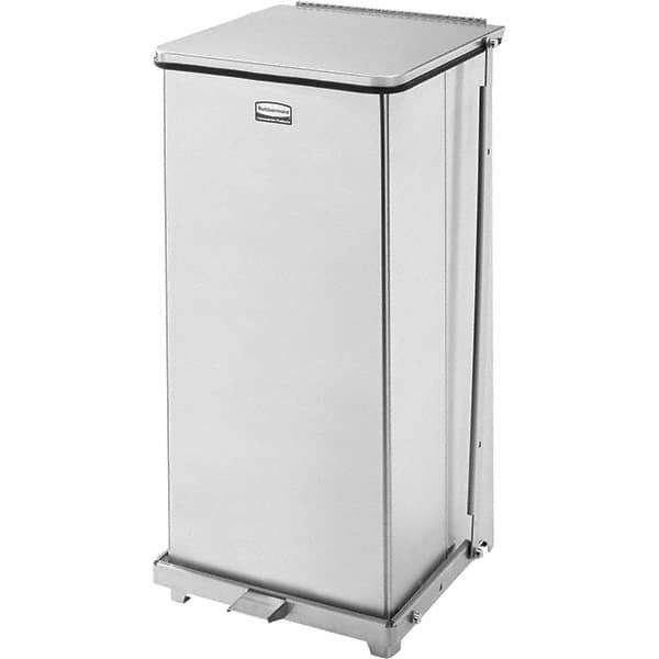 Rubbermaid - 24 Gal Square Unlabeled Trash Can - 30" High x 15" Long x 15" Wide, Stainless Steel - Apex Tool & Supply
