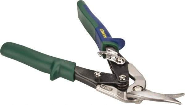 Irwin - 1-3/16" Length of Cut, Right Pattern Offset Aviation Snip - 9-1/2" OAL, ProTouch Handle, 18 AWG Steel Capacity - Apex Tool & Supply