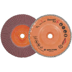 WALTER Surface Technologies - 40 Grit, 5" Disc Diam, 5/8-11 Center Hole, Zirconia Alumina Flap Disc - 13,300 Max RPM, Plastic Backing, Arbor Attaching System, Coated - Apex Tool & Supply