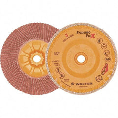 WALTER Surface Technologies - 80 Grit, 5" Disc Diam, 5/8-11 Center Hole, Zirconia Alumina Flap Disc - 13,300 Max RPM, Plastic Backing, Arbor Attaching System, Coated - Apex Tool & Supply