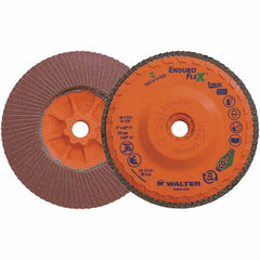 WALTER Surface Technologies - 120 Grit, 5" Disc Diam, 5/8-11 Center Hole, Zirconia Alumina Flap Disc - 8,600 Max RPM, Plastic Backing, Arbor Attaching System, Coated - Apex Tool & Supply