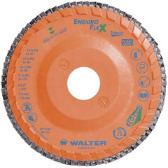 WALTER Surface Technologies - 40 Grit, 4-1/2" Disc Diam, 7/8" Center Hole, Zirconia Alumina Flap Disc - 13,300 Max RPM, Plastic Backing, Arbor Attaching System, Coated - Apex Tool & Supply
