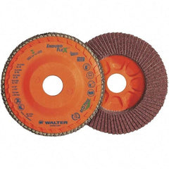 WALTER Surface Technologies - 60 Grit, 4-1/2" Disc Diam, 7/8" Center Hole, Zirconia Alumina Flap Disc - 13,300 Max RPM, Plastic Backing, Arbor Attaching System, Coated - Apex Tool & Supply