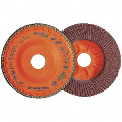 WALTER Surface Technologies - 120 Grit, 4-1/2" Disc Diam, 7/8" Center Hole, Zirconia Alumina Flap Disc - 13,300 Max RPM, Plastic Backing, Arbor Attaching System, Coated - Apex Tool & Supply
