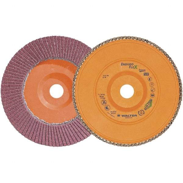 WALTER Surface Technologies - 40 Grit, 7" Disc Diam, 7/8" Center Hole, Zirconia Alumina Flap Disc - 8,600 Max RPM, Plastic Backing, Arbor Attaching System, Coated - Apex Tool & Supply