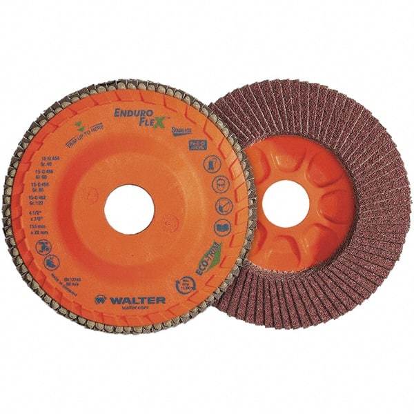 WALTER Surface Technologies - 120 Grit, 7" Disc Diam, 7/8" Center Hole, Zirconia Alumina Flap Disc - 8,600 Max RPM, Plastic Backing, Arbor Attaching System, Coated - Apex Tool & Supply