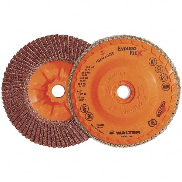 WALTER Surface Technologies - 80 Grit, 7" Disc Diam, 7/8" Center Hole, Zirconia Alumina Flap Disc - 8,600 Max RPM, Plastic Backing, Arbor Attaching System, Coated - Apex Tool & Supply