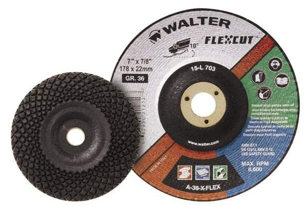 WALTER Surface Technologies - 7" Diam x 7/8" Hole, 24 Grit Surface Grinding Wheel - Aluminum Oxide, Very Coarse Grade, 8,600 Max RPM - Apex Tool & Supply