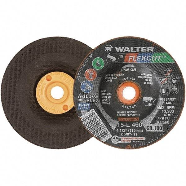 WALTER Surface Technologies - 4-1/2" Diam x 5/8" Hole, 100 Grit Surface Grinding Wheel - Aluminum Oxide, Fine Grade, 13,300 Max RPM - Apex Tool & Supply