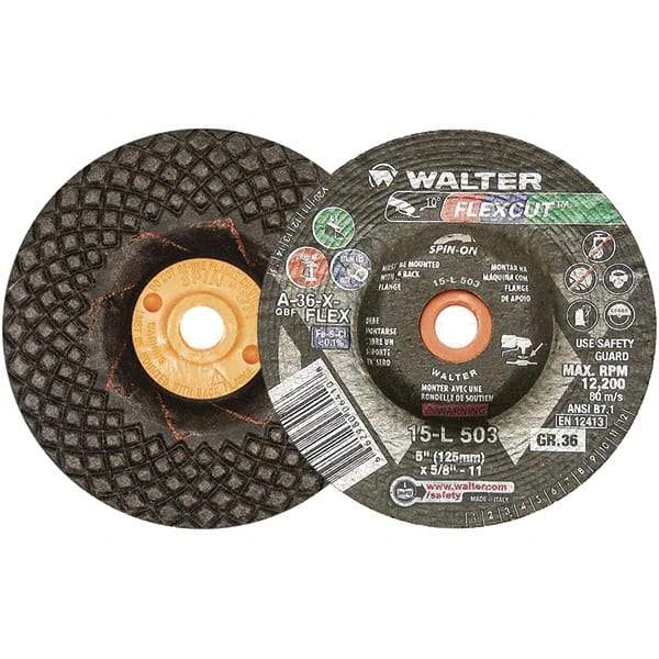 WALTER Surface Technologies - 5" Diam x 5/8" Hole, 36 Grit Surface Grinding Wheel - Aluminum Oxide, Very Coarse Grade, 12,200 Max RPM - Apex Tool & Supply