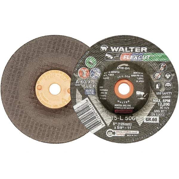 WALTER Surface Technologies - 5" Diam x 5/8" Hole, 60 Grit Surface Grinding Wheel - Aluminum Oxide, Medium Grade, 12,200 Max RPM - Apex Tool & Supply