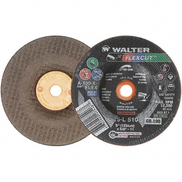 WALTER Surface Technologies - 5" Diam x 5/8" Hole, 100 Grit Surface Grinding Wheel - Aluminum Oxide, Fine Grade, 12,200 Max RPM - Apex Tool & Supply