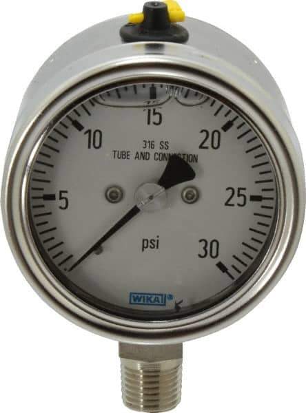 Wika - 2-1/2" Dial, 1/4 Thread, 30 Scale Range, Pressure Gauge - Lower Connection Mount, Accurate to 2-1-2% of Scale - Apex Tool & Supply