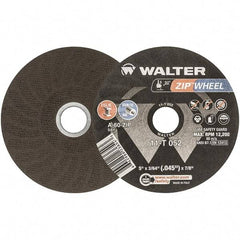 WALTER Surface Technologies - 5" 60 Grit Aluminum Oxide Cutoff Wheel - 3/64" Thick, 7/8" Arbor, 12,200 Max RPM, Use with Angle Grinders - Apex Tool & Supply