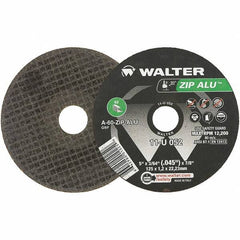 WALTER Surface Technologies - 5" 60 Grit Aluminum Oxide Cutoff Wheel - 3/64" Thick, 7/8" Arbor, 12,200 Max RPM, Use with Angle Grinders - Apex Tool & Supply
