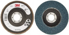 3M - 60 Grit, 4-1/2" Disc Diam, 7/8" Center Hole, Type 27 Zirconia Alumina Flap Disc - 13,300 Max RPM, Cloth Backing, Arbor Attaching System, Coated - Apex Tool & Supply