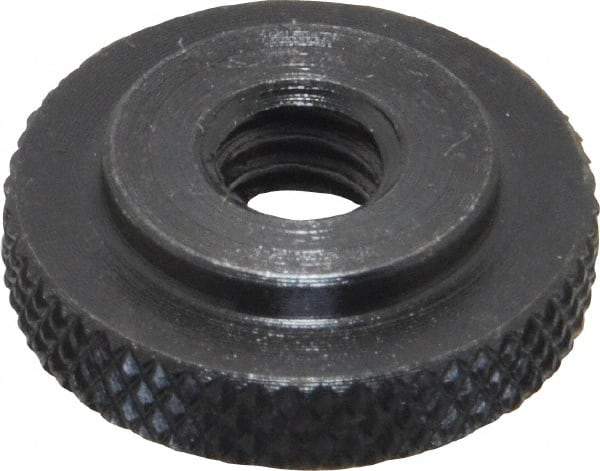 Gibraltar - 1/4-20" UNC Thread, Black Oxide Finish, Steel Round Knurled Check Nut - 7/32" Overall Height, 3/4" Head Diam, 1/2" Base Diam - Apex Tool & Supply