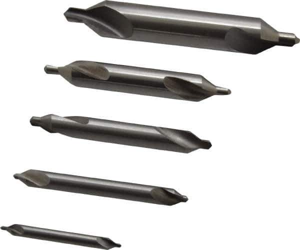 Hertel - 5 Piece, #1 to 5, Plain Edge, High Speed Steel Combo Drill & Countersink Set - 60° Incl Angle - Apex Tool & Supply