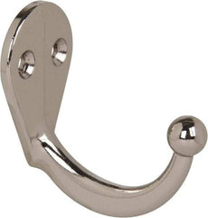 National Mfg. - 1" Wide x 1-3/4" High x 0.13" Thick, Single Prong Robe Hook - 1-3/4" Projection, Nickel Plated - Apex Tool & Supply