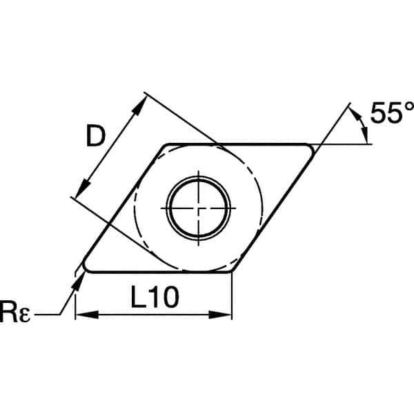 Kennametal - DCGW21.51 F Grade KD1425 Polycrystalline Diamond (PCD) Turning Insert - 55° Diamond, 1/4" Inscr Circle, 3/32" Thick, 1/64" Corner Radius - Apex Tool & Supply