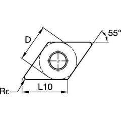 Kennametal - DCGW21.51 F Grade KD1425 Polycrystalline Diamond (PCD) Turning Insert - 55° Diamond, 1/4" Inscr Circle, 3/32" Thick, 1/64" Corner Radius - Apex Tool & Supply