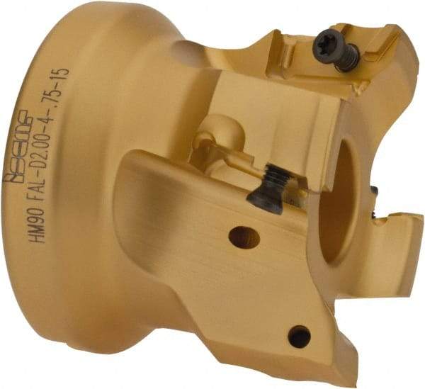 Iscar - 4 Inserts, 2" Cut Diam, 3/4" Arbor Diam, 17/32" Max Depth of Cut, Indexable Square-Shoulder Face Mill - 0/90° Lead Angle, 1-3/4" High, HM90 AXCR 1505 Insert Compatibility, Through Coolant, Series Helialu - Apex Tool & Supply