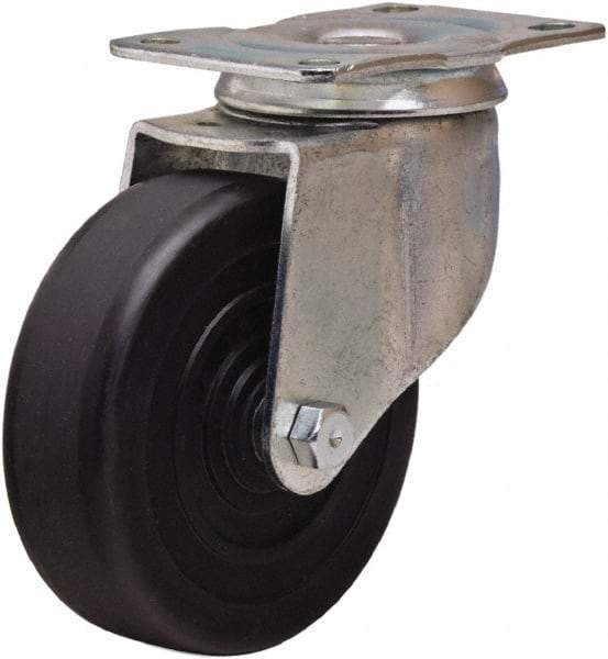 Hamilton - 4" Diam x 1-1/4" Wide x 5" OAH Top Plate Mount Swivel Caster - Hard Rubber, 165 Lb Capacity, Self-Lubricating Bearing, 2-1/2 x 3-3/4" Plate - Apex Tool & Supply