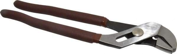 Paramount - 9-1/2" OAL, 1-1/2" Max Capacity, 1-1/2" Jaw Length, 5 Position Gooseneck Tongue & Groove Pliers - Serrated Angled Jaws, Standard Head, Plastic Dipped Handles - Apex Tool & Supply