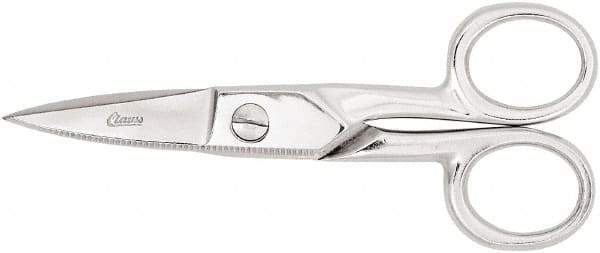 Clauss - 2" LOC, 5-1/4" OAL Chrome Plated Straight Scissors - Steel Straight Handle, For Paper, Fabric - Apex Tool & Supply