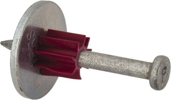 Powers Fasteners - 0.145" Shank Diam, 7/8" Washer Diam, Grade 1062 Steel Powder Actuated Drive Pin with Washer - 0.3" Head Diam, 1-1/2" Shank Length - Apex Tool & Supply