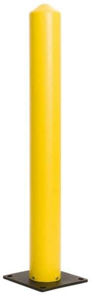 Eagle - 7" Diam x 42" High, Yellow High Density Polyethylene Bollard - 10" Wide x 10" Long Mounting Plate, 8 Lb - Apex Tool & Supply