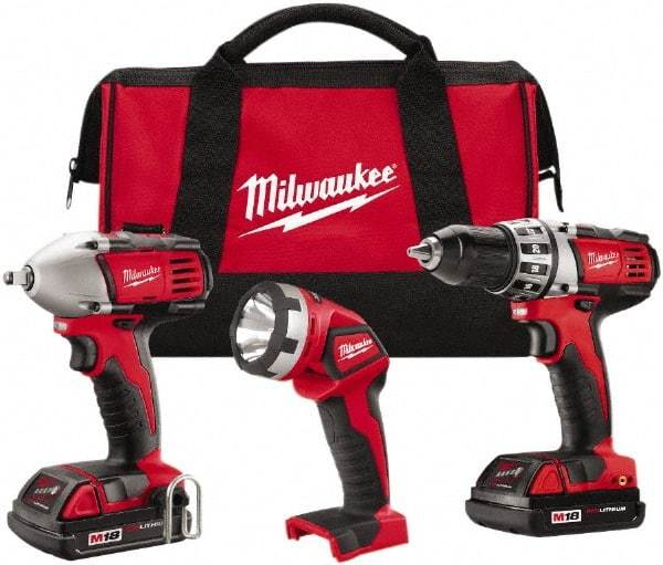Milwaukee Tool - 18 Volt Cordless Tool Combination Kit - Includes 1/2" Compact Drill/Driver & 3/8" Compact Impact Wrench, Lithium-Ion Battery Included - Apex Tool & Supply