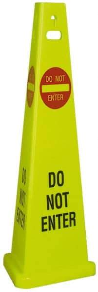 NMC - Do Not Enter, 40" High, Plastic Floor Sign - Cone, Red & Black on Yellow, For Security & Admittance - Apex Tool & Supply