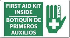 NMC - "First Aid Kit Inside", 10" Long x 18" Wide, Pressure-Sensitive Vinyl Safety Sign - Rectangle, 0.004" Thick, Use for First Aid - Apex Tool & Supply