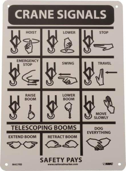 NMC - "Crane Signals", 14" Long x 10" Wide, Rigid Plastic Safety Sign - Rectangle, 0.05" Thick, Use for Accident Prevention - Apex Tool & Supply