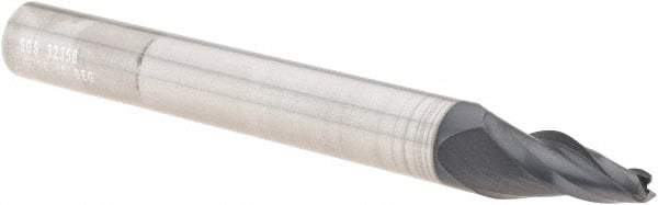 SGS - 10° Taper Angle per Side, 1/8" Small End Diam, 3/4" LOC, Solid Carbide 3 Flute Tapered Square End Mill - AlTiN Finish, 3-1/2" OAL, 3/8" Shank Diam, Spiral Flute, 28° Helix - Apex Tool & Supply
