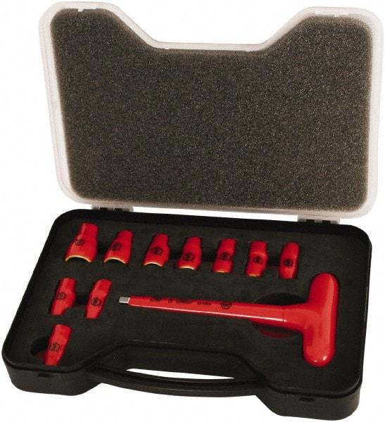Wiha - 11 Piece 1/4" Drive Socket Set - 6 Points, 5mm to 14mm Range, Metric Measurement Standard - Apex Tool & Supply