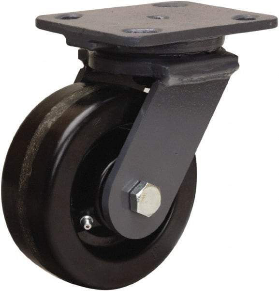 Hamilton - 5" Diam x 2" Wide x 6-1/2" OAH Top Plate Mount Swivel Caster - Phenolic, 1,000 Lb Capacity, Straight Roller Bearing, 4 x 5" Plate - Apex Tool & Supply
