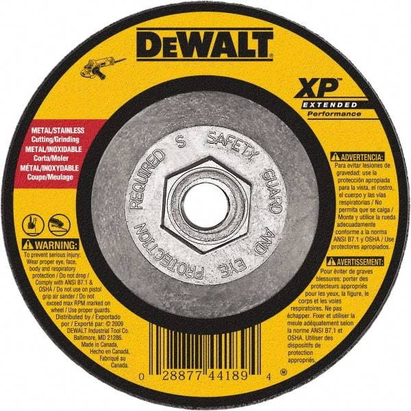 DeWALT - 24 Grit, 9" Wheel Diam, 1/8" Wheel Thickness, Type 27 Depressed Center Wheel - Zirconia Alumina, Resinoid Bond, 6,600 Max RPM, Compatible with Angle Grinder - Apex Tool & Supply