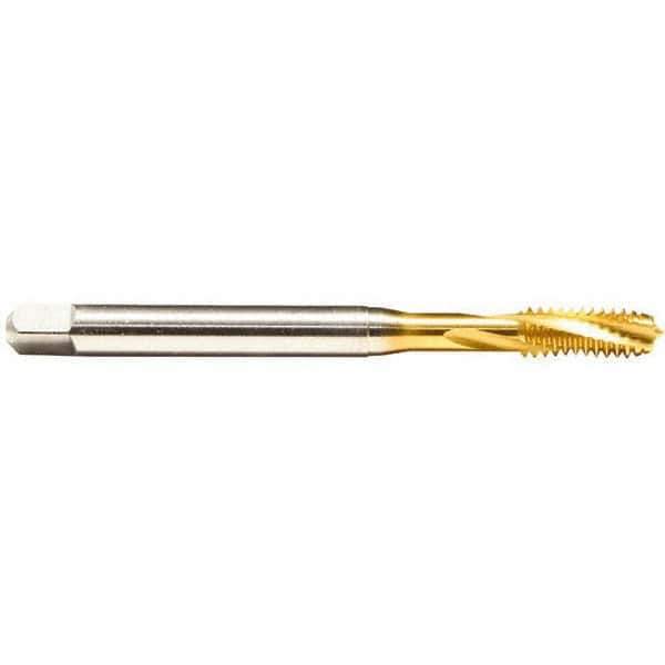 Emuge - M2x0.40 Metric 2 Flute 6H Bottoming Spiral Flute Tap - Cobalt, TiN Finish, 45mm OAL, Right Hand Flute, Right Hand Thread, Series Rekord D - Apex Tool & Supply