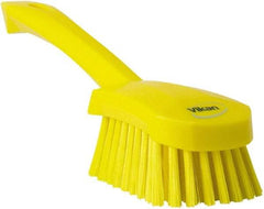 Vikan - 1.3" Bristle Length, Polyester Scrub Brush - 4-1/4" Long x 2-3/4" Wide Head, 10" OAL, Yellow, Polypropylene Block - Apex Tool & Supply
