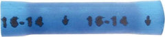 3M - 16 to 14 AWG Compatible, Vinyl Fully Insulated, Crimp-On Butt Splice Terminal - 2 Wire Entries, 1.08" OAL, Blue - Apex Tool & Supply