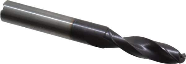 Accupro - 11mm 140° Spiral Flute Solid Carbide Screw Machine Drill Bit - AlTiN Finish, Right Hand Cut, 41.3mm Flute Length, 102mm OAL, Standard Point, Straight Shank, Through Coolant - Apex Tool & Supply