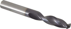 Accupro - 12mm 140° Spiral Flute Solid Carbide Screw Machine Drill Bit - AlTiN Finish, Right Hand Cut, 45mm Flute Length, 102mm OAL, Standard Point, Straight Shank, Through Coolant - Apex Tool & Supply
