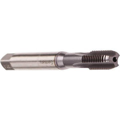 Emuge - M10x1.50 Metric Coarse 6HX 3 Flute TiCN Finish Cobalt Straight Flute Machine Tap - Modified Bottoming, Right Hand Thread, 100mm OAL, 22mm Thread Length, Oversize, Through Coolant - Exact Industrial Supply