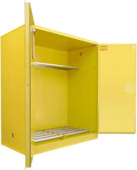 Securall Cabinets - 56" Wide x 31" Deep x 65" High, 18 Gauge Steel Vertical Drum Cabinet with 3 Point Key Lock - Yellow, Manual Closing Door, 1 Shelf, 2 Drums, Drum Rollers Included - Apex Tool & Supply
